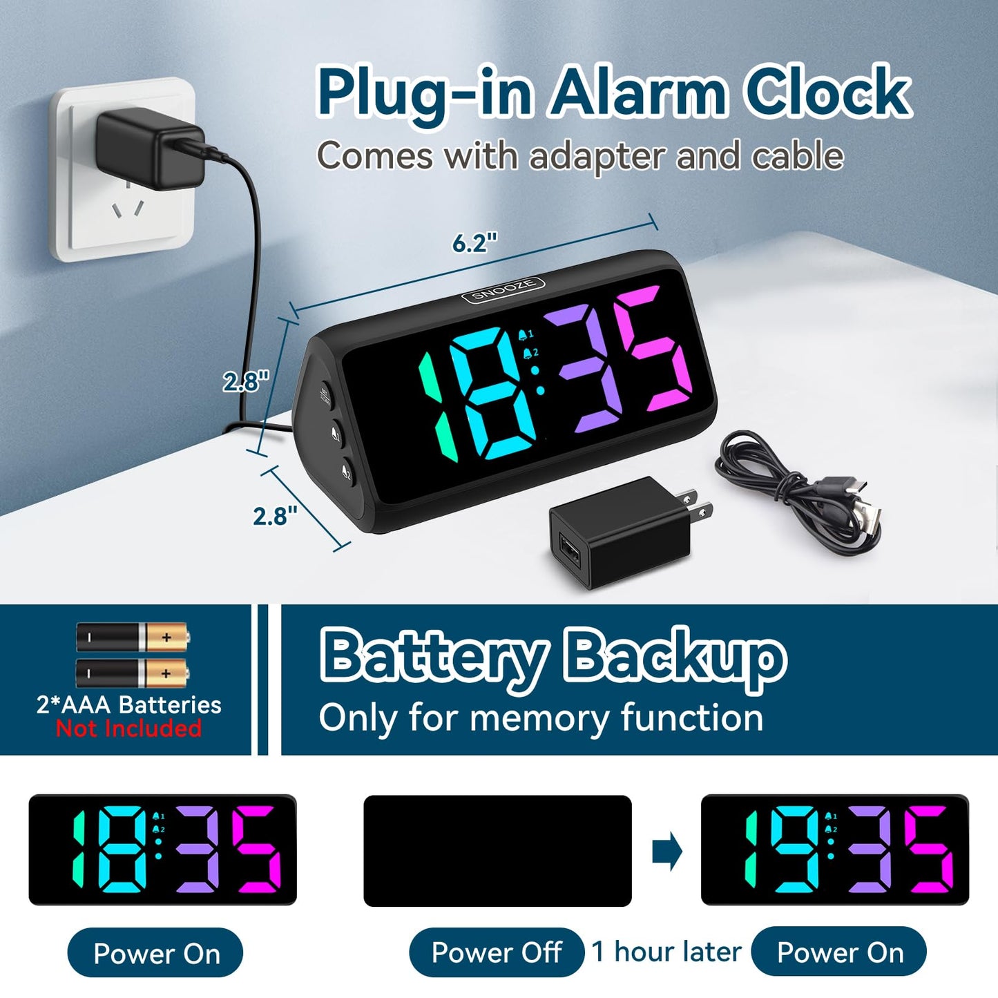 Netzu Digital Alarm Clock, RGB Loud Alarm Clocks for Bedrooms Heavy Sleepers Seniors Kids, Plug in Digital Clock with 5 Dimmers, 2 Alarms, 4 Volumes and Snooze (Black) 🍁 All In One Marketplace Canada