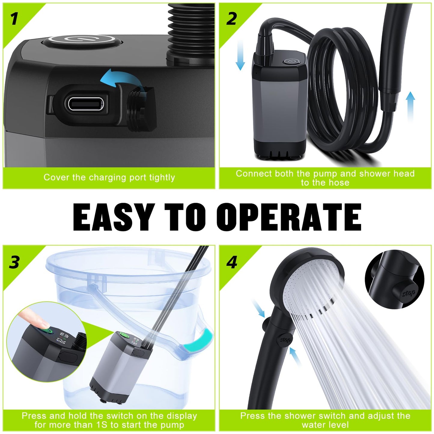 Portable Shower for Camping, [Long-Lasting] Spopal 6000mAh Rechargeable Camping Shower with Intelligent LED Display, 4 Spray Modes, IPX7 Waterproof Outdoor Shower Kit for Hiking, Travel, Car, Pet 🍁 All In One Marketplace Canada
