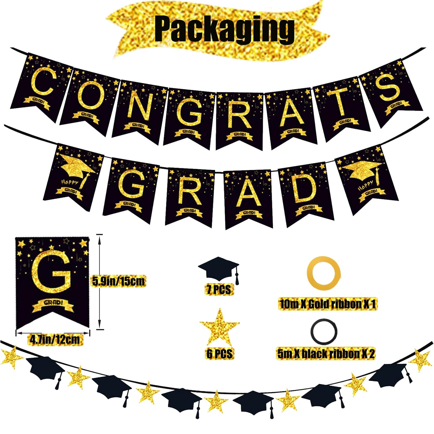 Graduation Decorations Class of 2026, 12Pcs Black and Gold balloons with Swirl and Graduation Garland Congrats Grad 2026 Banner for College High School Party Supplies 🍁 All In One Marketplace Canada