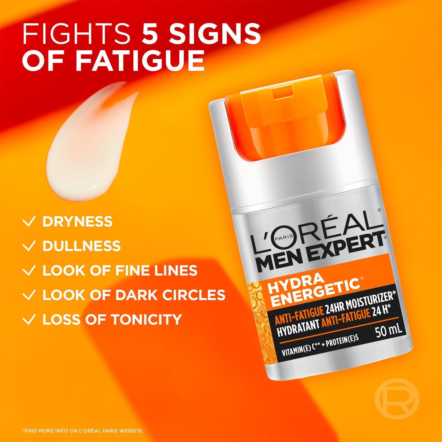 L’Oréal Paris Men Expert Anti Fatigue Daily Moisturizer for Men with Vitamin C & Protein, 24HR Non Greasy Hydration, For Dry and Dull Skin, Reduces look of fine lines & dark circles, Hydra Energetic, 50ml 🍁 All In One Marketplace Canada