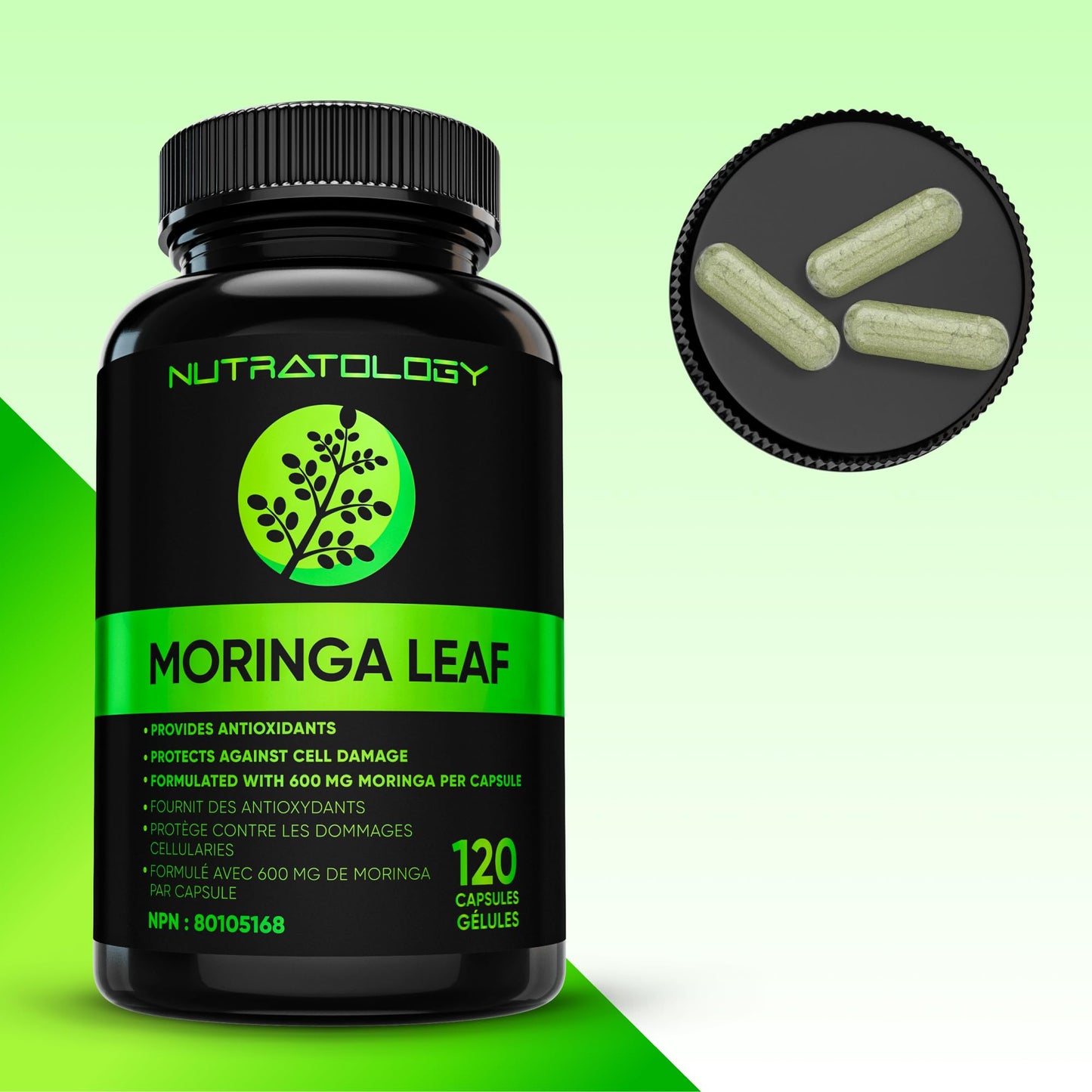 Nutratology® Organic Moringa Leaf Capsules | 1200MG Per Serving | Canadian-Made | Provides Powerful Antioxidants - Protects Against Cell Damage, Supports Liver Detox & Gut Health - 120 Caps 🍁 All In One Marketplace Canada