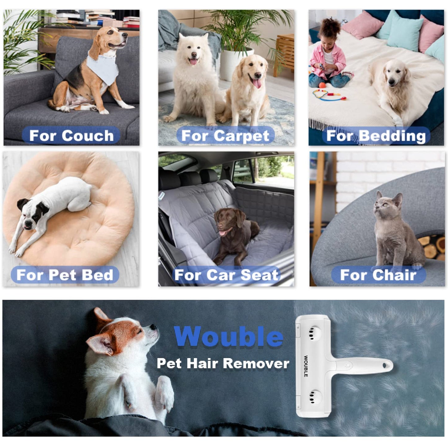 Wouble Pet Hair Remover Roller, Reusable Lint Roller for Pet Hair,Self Clean Dog Cat Fur Removal Brush, from Carpet, Furniture, Rugs, Laundry, Bedding, Sofa-White 🍁 All In One Marketplace Canada