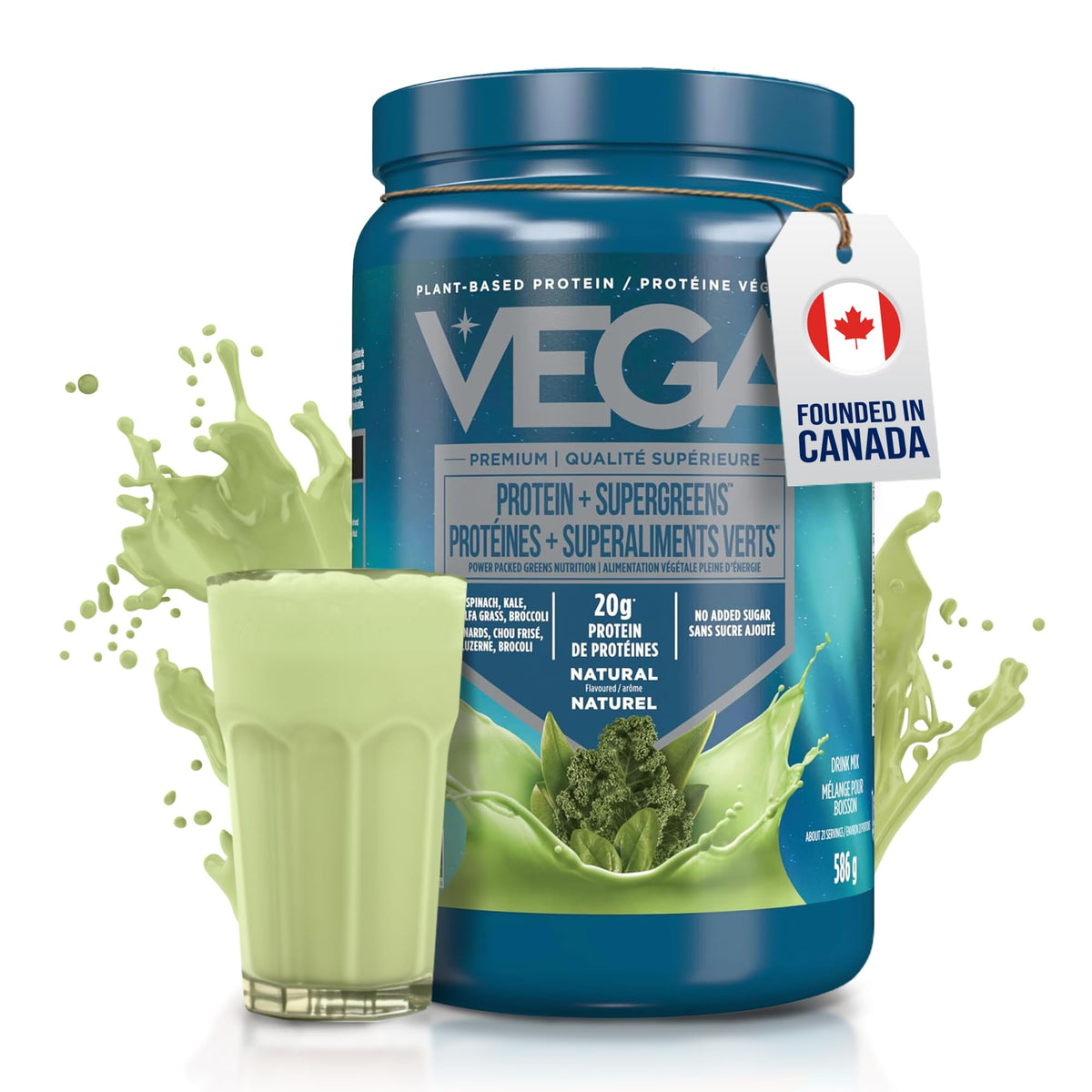 Vega Protein + Supergreens Vegan Plant Based Protein Powder – 20g Organic Pea Protein, Dairy-free, Healthy Breakfast Shake – Natural 21 Servings, 586 grams (Pack of 1) 🍁 All In One Marketplace Canada