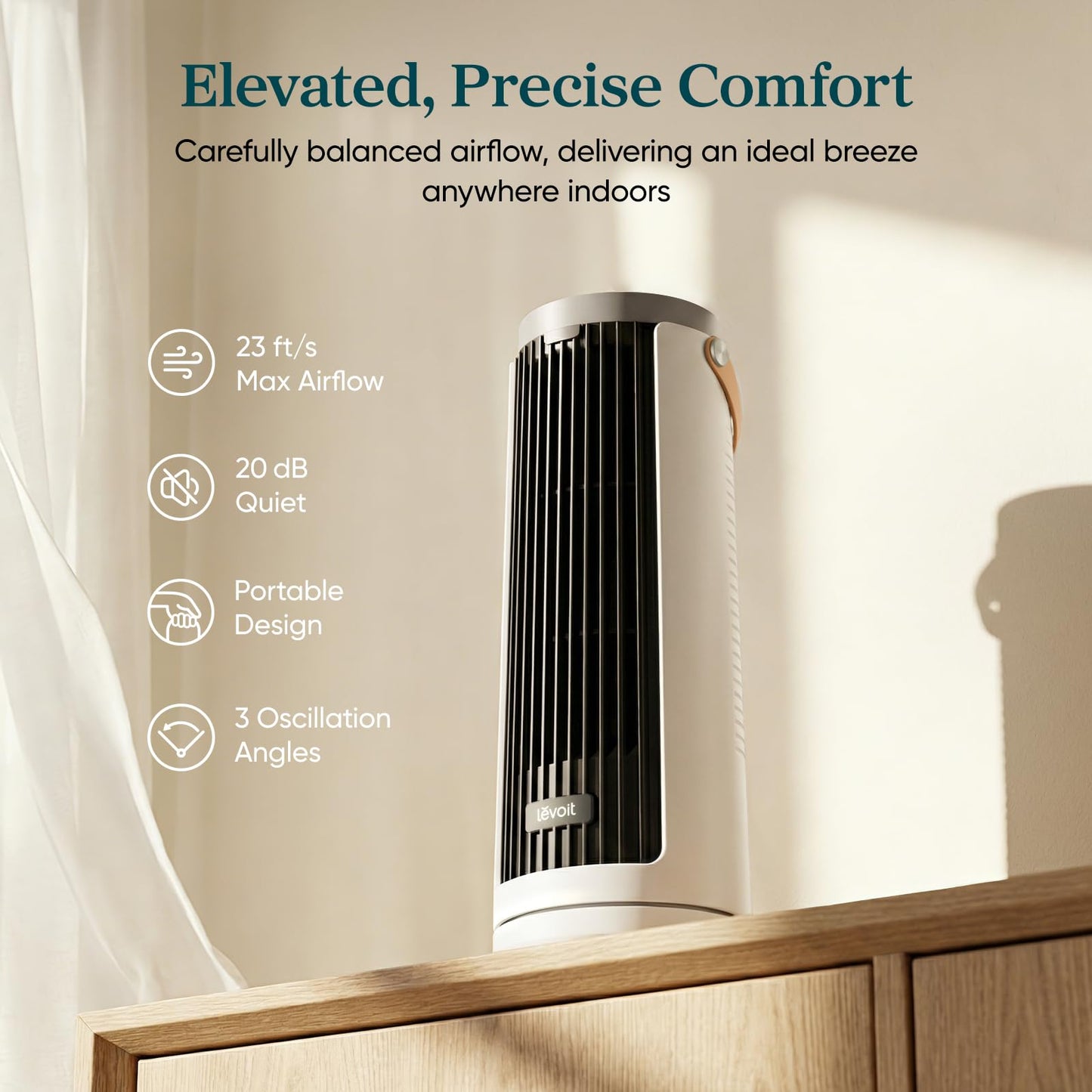 Levoit Mini Tower Fan for Bedroom, Quiet Cooling Desk Fan with Upgraded DC Motor, 20dB Ultra Silent, Portable Small Standing Fan with 5 Speeds, Multi‑Angle Oscillation, Remote & 12H Timer, Windi 🍁 All In One Marketplace Canada
