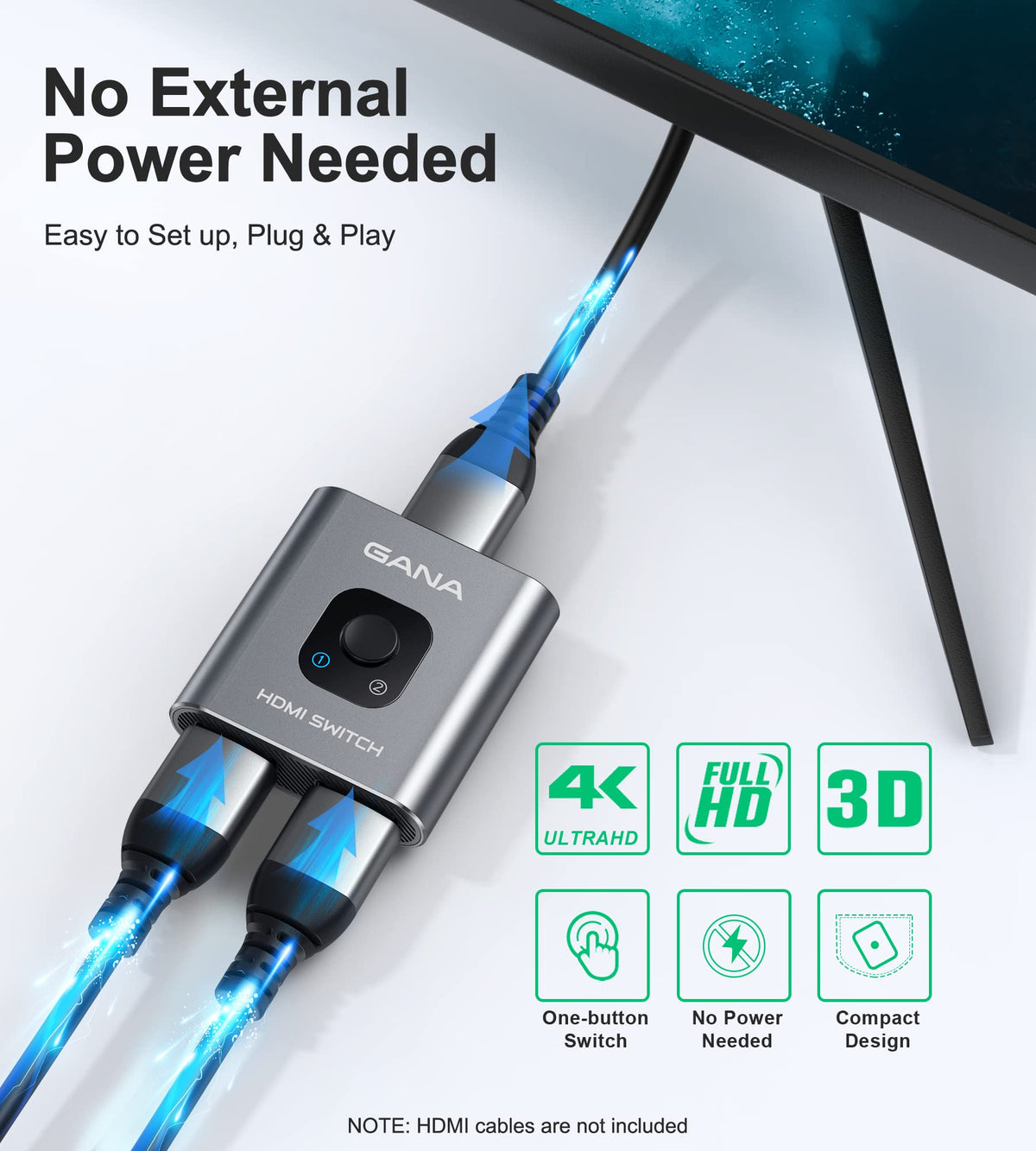 HDMI Switch 4K HDMI Splitter - Gana Prime Aluminum Bi-Directional HDMI Switcher 1 in 2 Out (Single Display) or 2 Input 1 Output, Supports 4K 3D HD 1080P for Xbox PS4 Roku HDTV etc. （Grey… 🍁 All In One Marketplace Canada