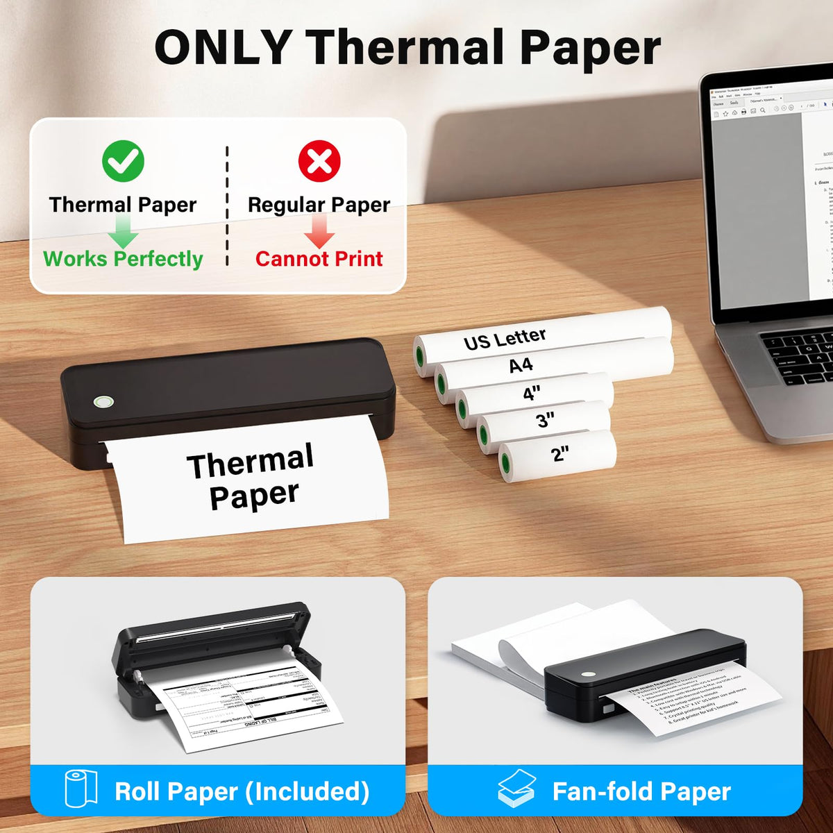 Gloryang Inkless Portable Printer for Travel, Wireless Thermal Printer Supports 8.5 x 11 Inch & A4 Size, Bluetooth Printer Includes Carry Case and 3 Rolls of Thermal Paper Kit, Black 🍁 All In One Marketplace Canada