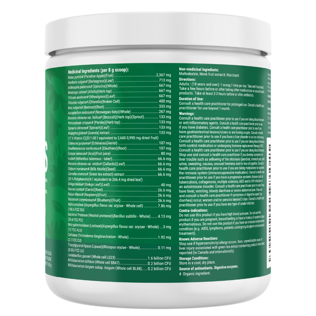 Nested Naturals Super Greens Powder - Organic Daily Greens Superfood Powder w/ 20+ Whole Foods, Spirulina, Wheat Grass & Barley Grass - Probiotics, Fiber & Enzymes - USDA Certified Organic, Original Flavour, 30 Servings 🍁 All In One Marketplace Canada