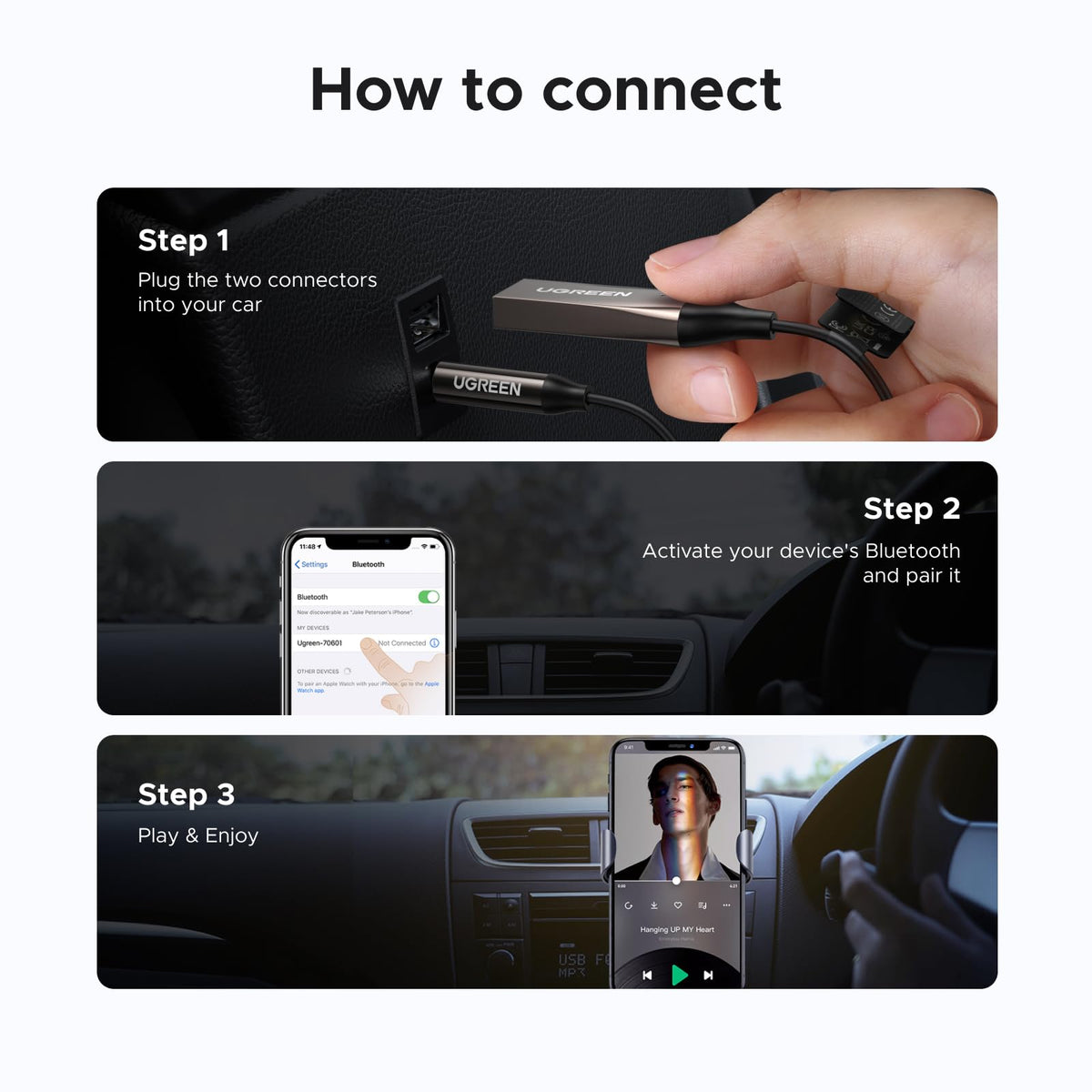 UGREEN Aux to Bluetooth 6.0 Car Adapter with LDAC, 3.5mm Aux Adapter for Auto Built-in Microphone, Car Bluetooth Audio Receiver for Hands-Free Calls Compatible with Car Speaker & Home Audio 🍁 All In One Marketplace Canada