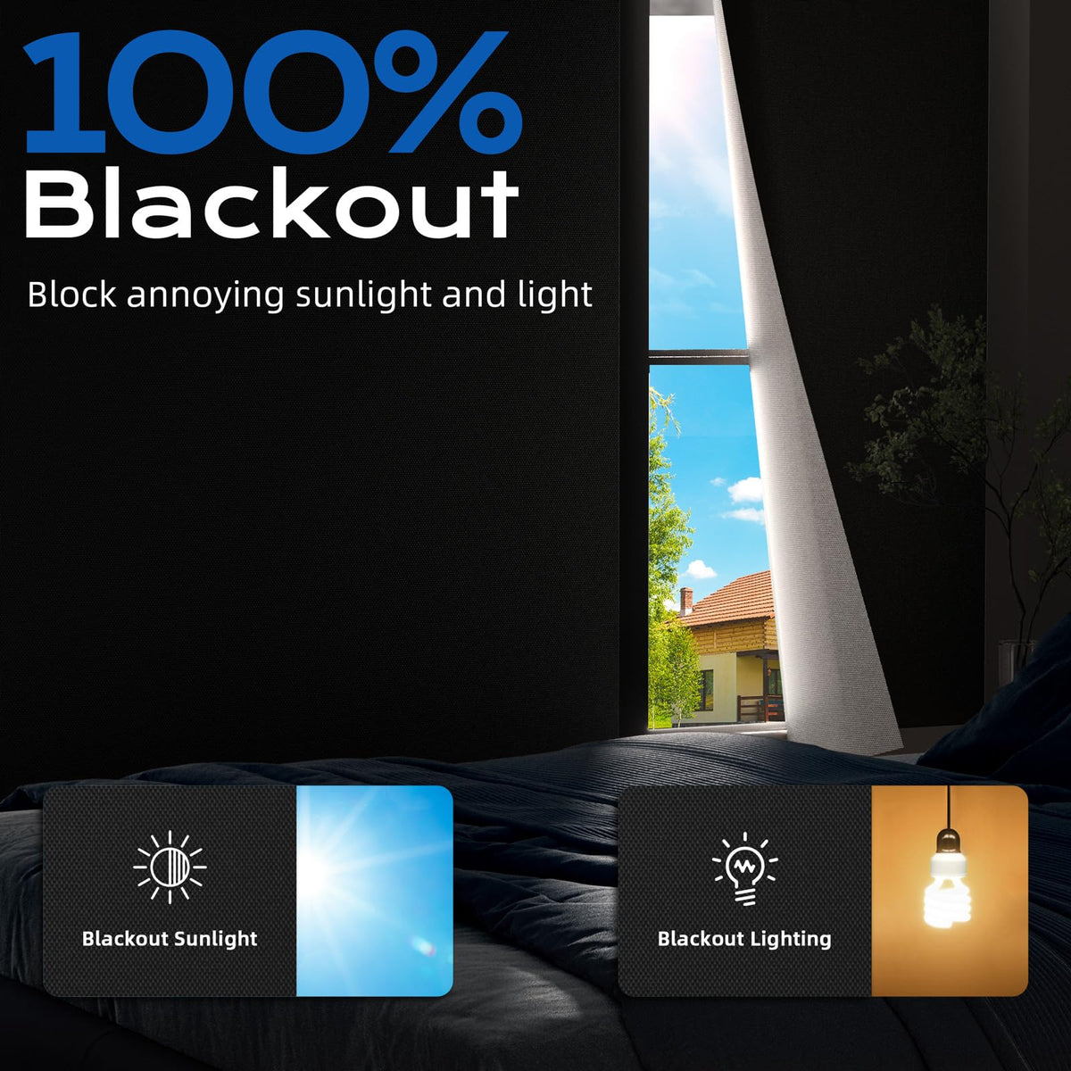 Blackout Curtains for Bedroom, 100" x 58" Portable Blackout Blinds with 20 Sets Hooks & Loops Strips for 100% Blackout Window Film, Temporary Blackout Shades for Windows Cover Nursery Travel RV- Black 🍁 All In One Marketplace Canada