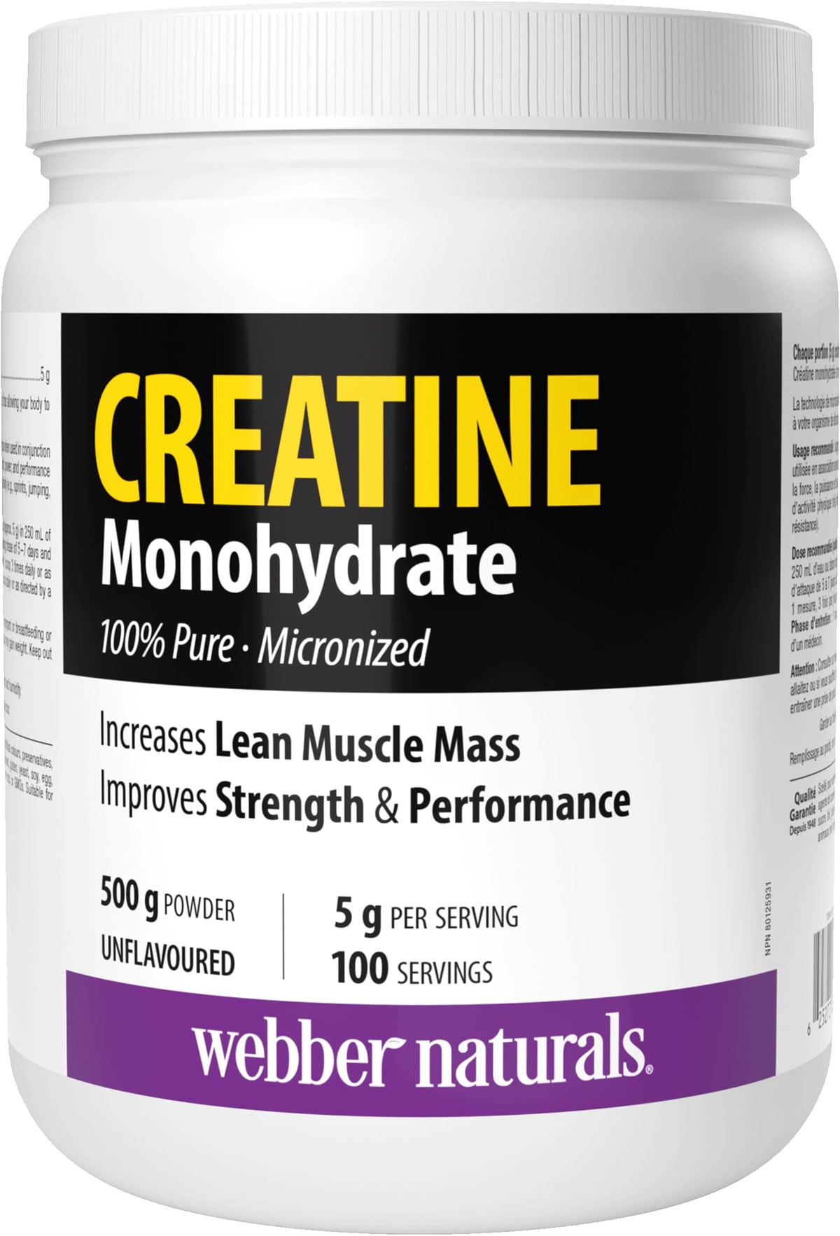 Webber Naturals Micronized Creatine Monohydrate Powder | 5g Per Serving | 100 Servings | Canadian-Made | Vegan | Supports Muscle, Strength & Performance | Unflavored | For Men & Women 🍁 All In One Marketplace Canada