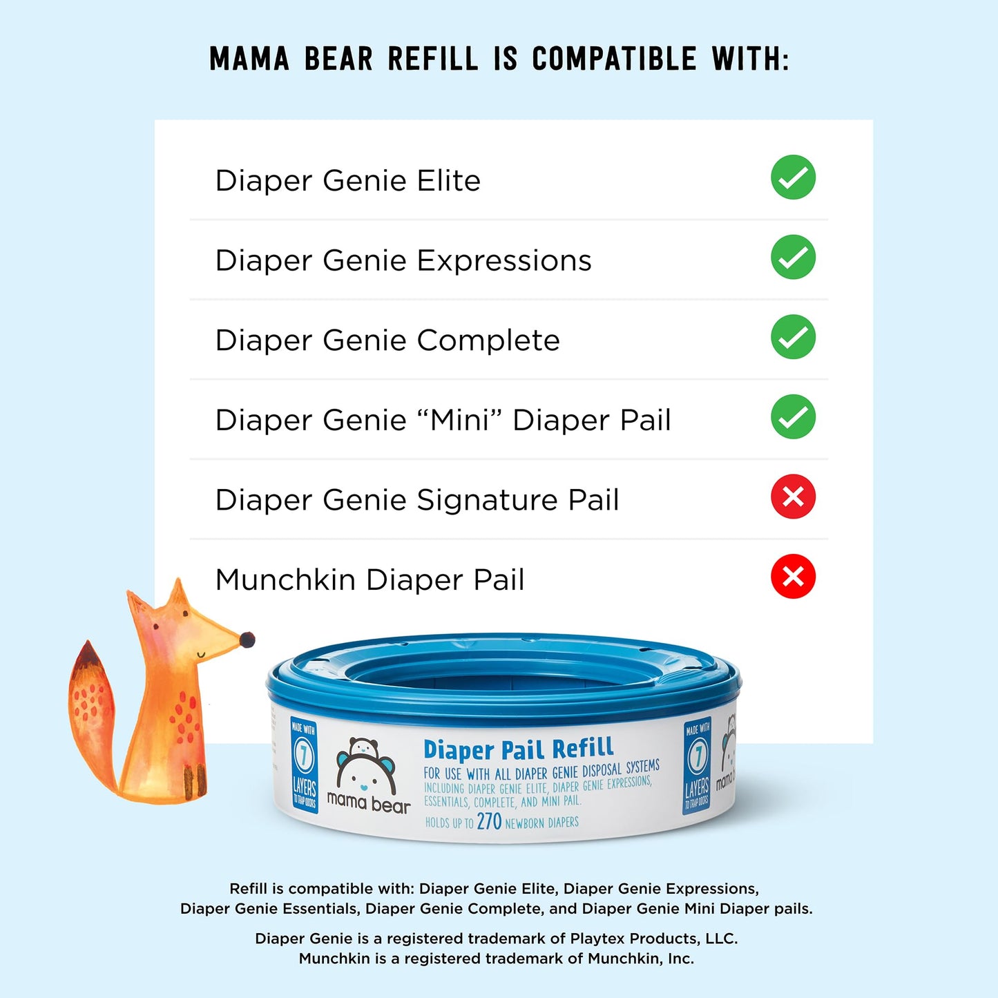 Mama Bear Diaper Pail Refills for Diaper Genie Pails, 270 Count (Pack of 8) 🍁 All In One Marketplace Canada