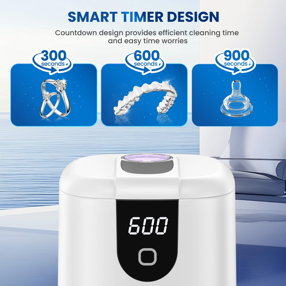 Ultrasonic Retainer Cleaner Machine, Upgraded 45kHz Ultrasonic Cleaner for Mouth Guard Braces, Night Guards, Toothbrush Heads & Jewlery with 200ML, 4 Modes and Digital Timer Dental Cleaning Pod (White) 🍁 All In One Marketplace Canada