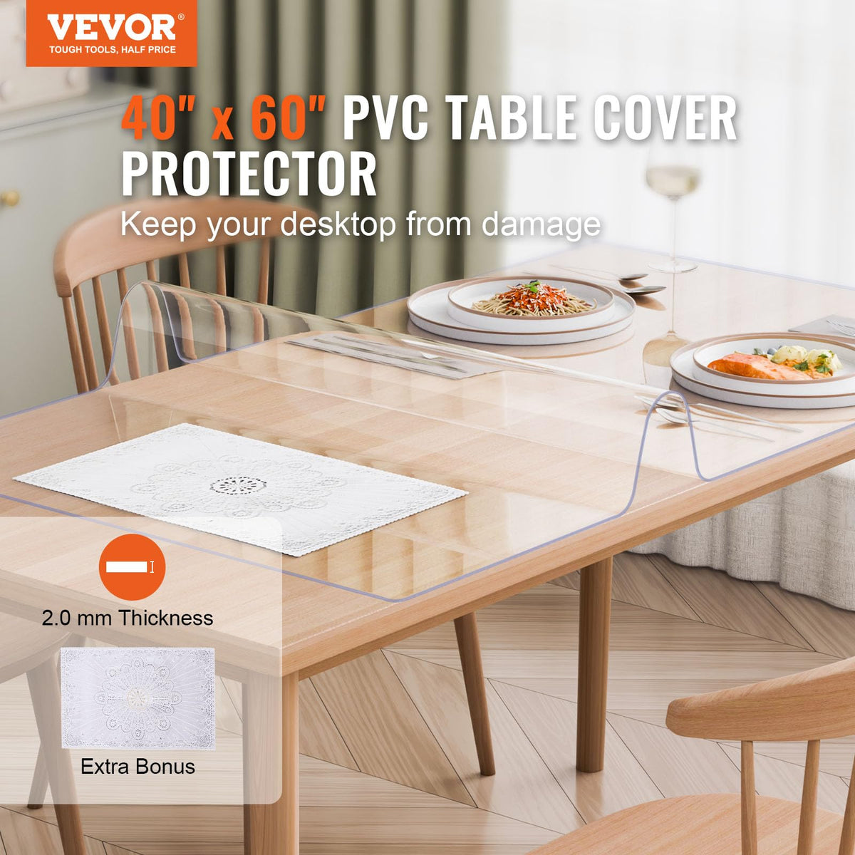 VEVOR Plastic Table Cover, 40 x 60 Inch 2.0 mm Thick Clear Table Protector, Rectangle PVC Desk Mat, Waterproof & Easy Cleaning Desk Pad Tablecloth, for Office Dresser Dining Room Table Night Stand 🍁 All In One Marketplace Canada