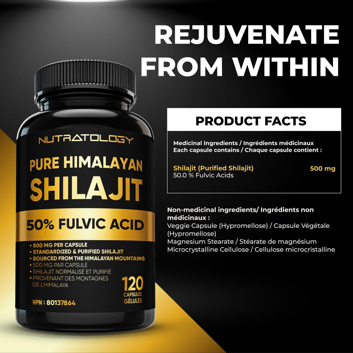 Nutratology® Pure Shilajit Capsules | 50% Fulvic Acid | High Potency & Purity - Sourced from the Himalayan Mountains - Shilajit for Men & Women - 120 Count 🍁 All In One Marketplace Canada