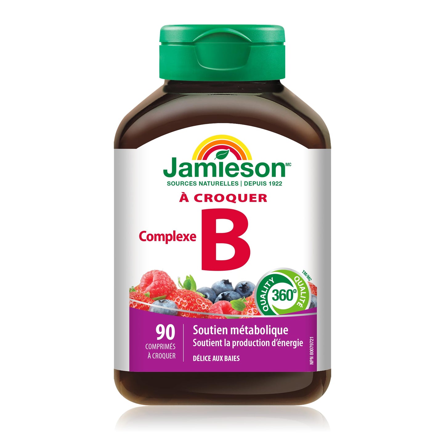 Jamieson Vitamin B Complex, 90 Chewable Tablets, Natural Berry Flavour. Naturally Energizing, Supports Metabolism, Provides Folate. Vegetarian, No Artificial Flavours, Colours or Preservatives 🍁 All In One Marketplace Canada