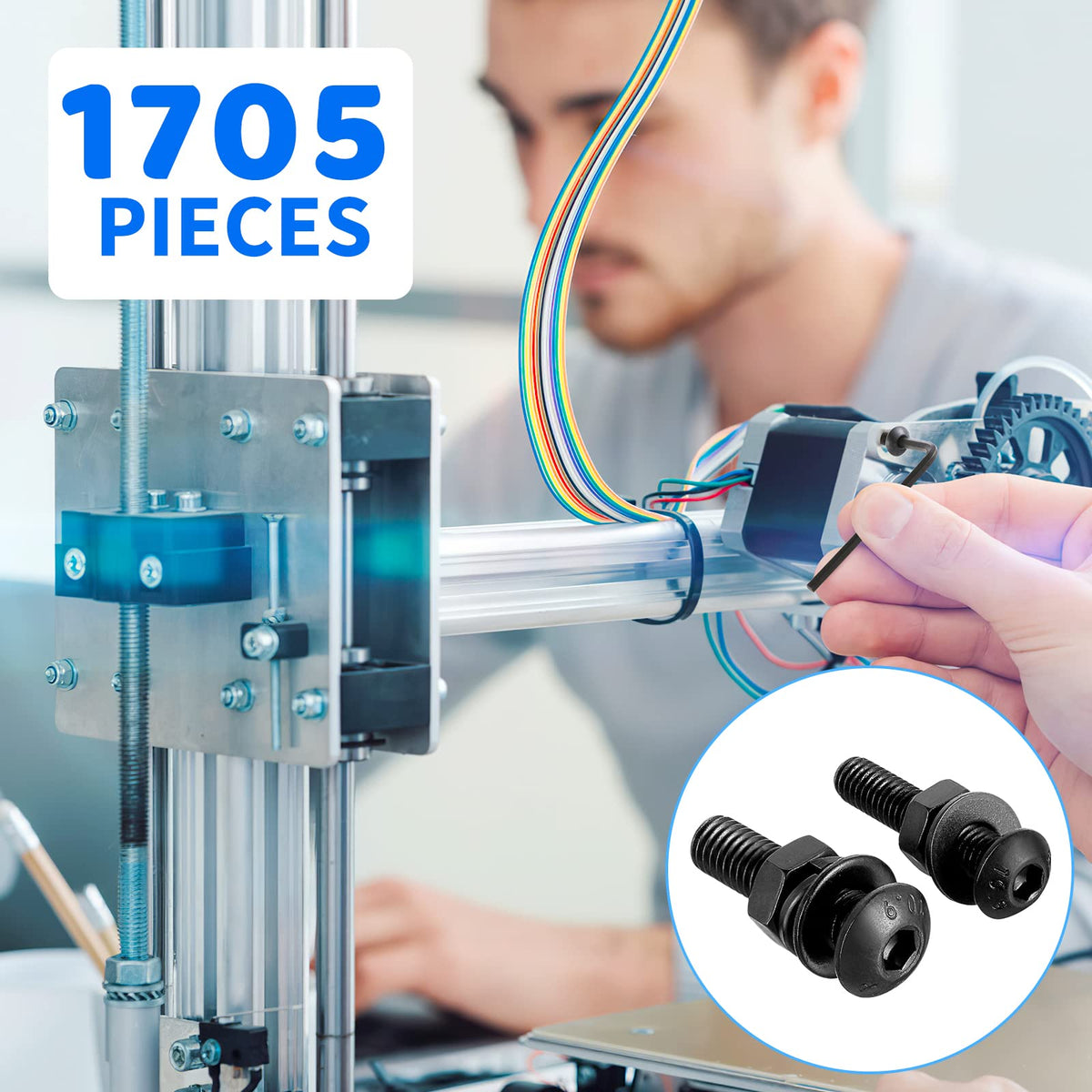 1705 Pcs Machine Screw Assortment Kit, M2 M3 M4 M5 Metric Bolts and Nuts Kit with Lock and Flat Washers, Hex Button Head 10.9 Alloy Steel Cap Screw Set with Allen Wrench 🍁 All In One Marketplace Canada