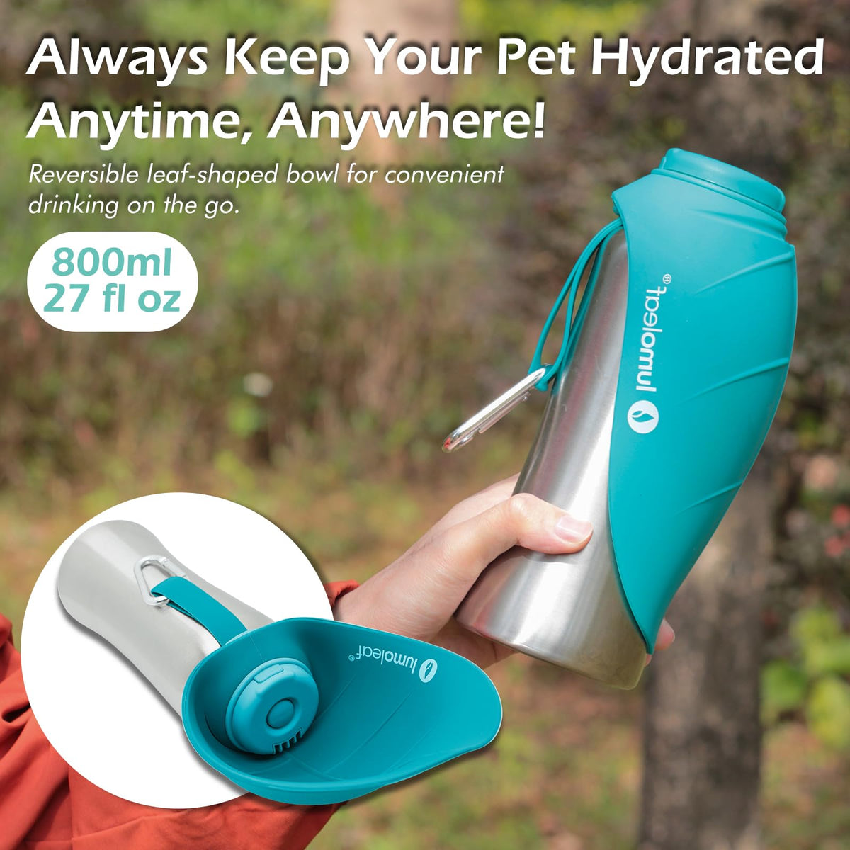 LumoLeaf Portable Dog Water Bottle 800 ml, Stainless Steel Pet Travel Water Bottle Dispenser for Walking, Hiking and Outdoor, Portable Water Bowl for Large Dogs (Blue) 🍁 All In One Marketplace Canada