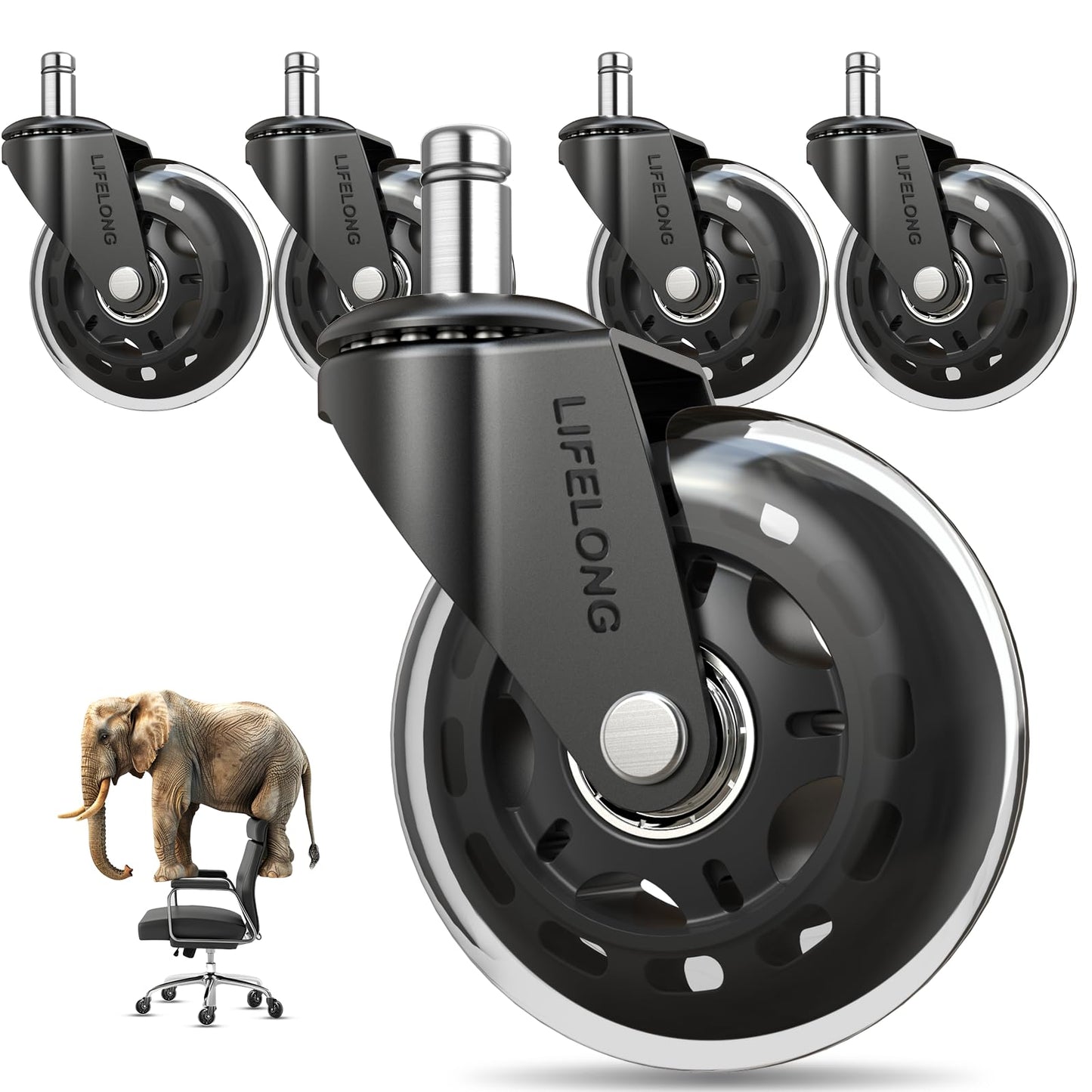 Lifelong Office Chair Wheels Replacement Rubber Chair Casters for Hardwood Floors and Carpet, Set of 5, Heavy Duty Casters for Chairs to Replace Office Chair Mats - Fits 98% 🍁 All In One Marketplace Canada