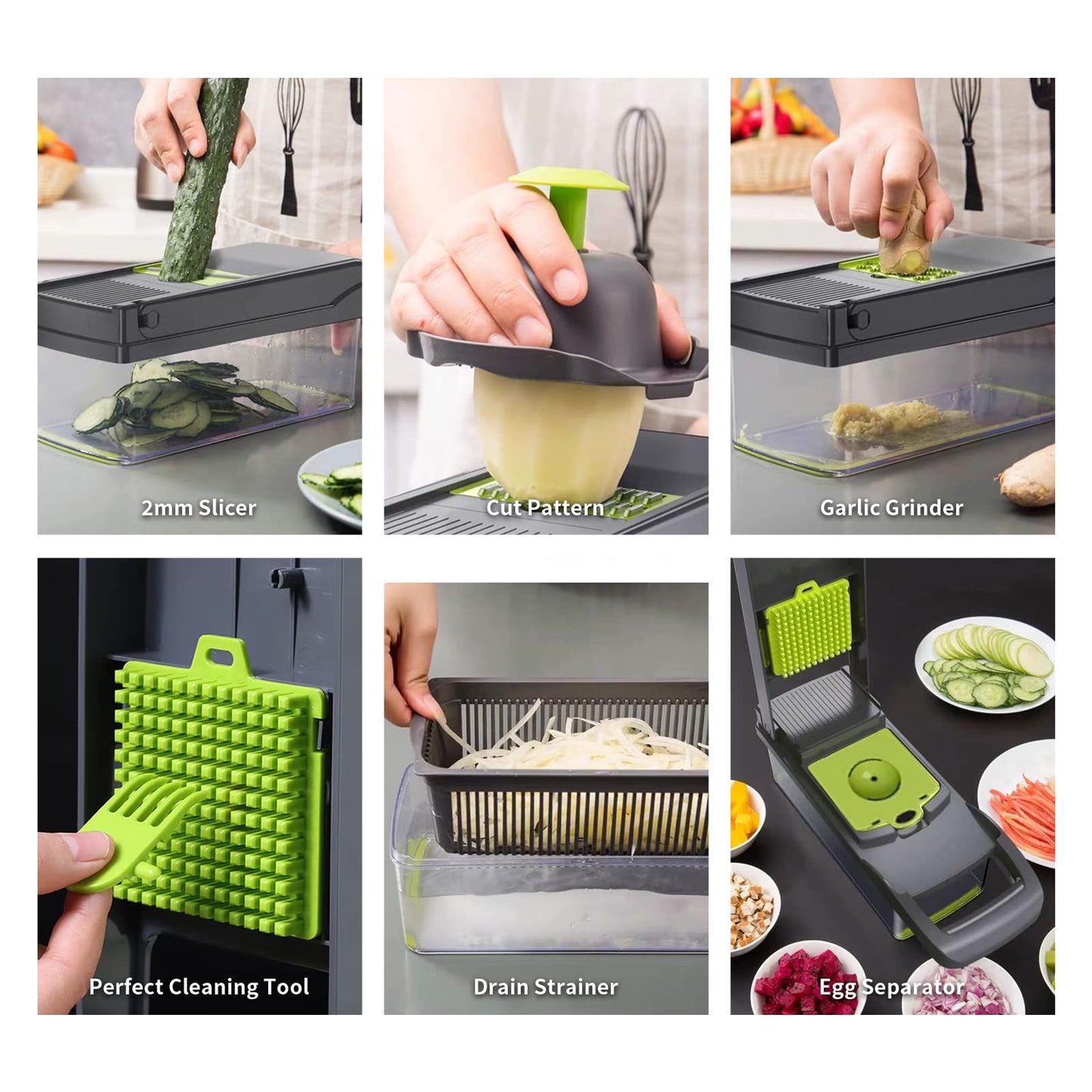 Vegetable Chopper Cutter Slicer Multifunctional 13-in-1 Food Veggie Onion Potato Fruit Chopper Cutter Dicer with Container, 8 Interchangable Blades, Hand Protector, Drain Strainer, Cleaning Brush 🍁 All In One Marketplace Canada