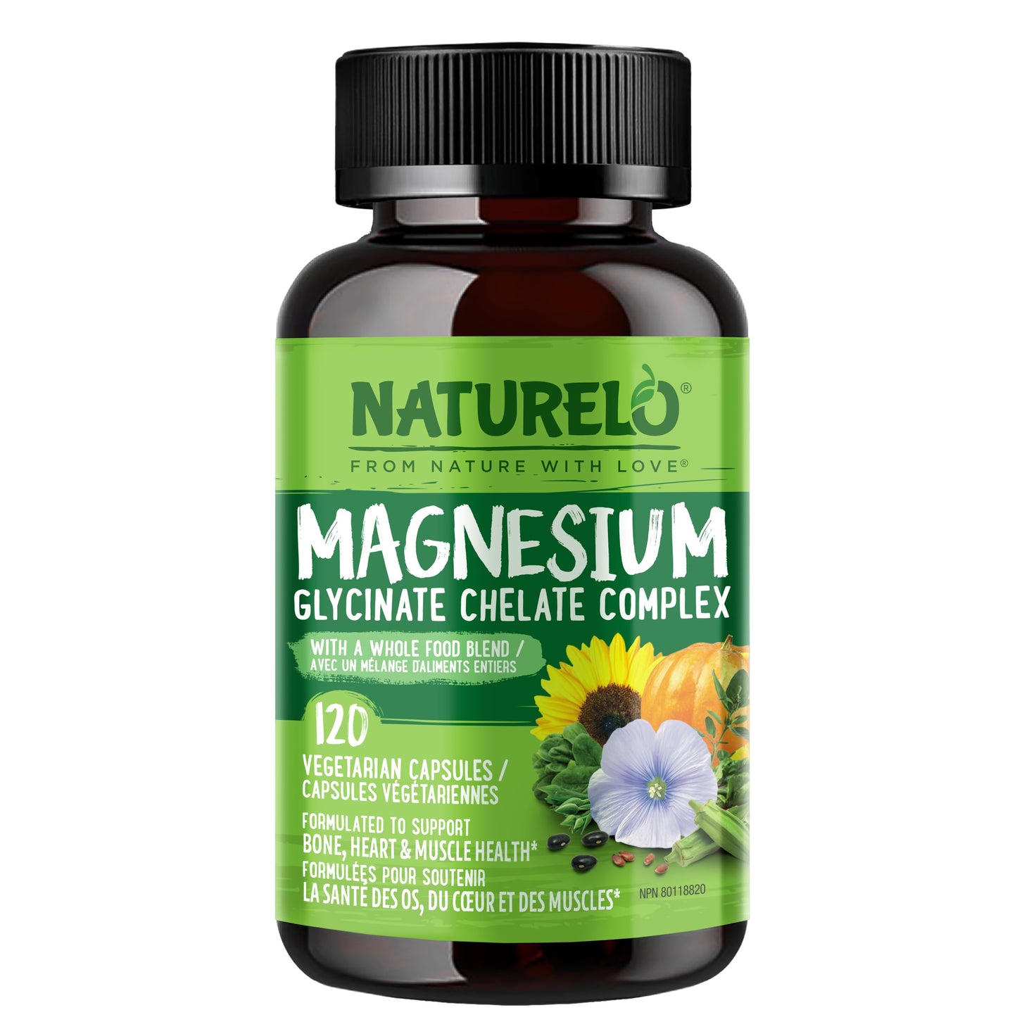NATURELO Magnesium Glycinate Chelate Complex - 200 mg Magnesium, 120 Capsules, Support Sleep, Calm, Muscle Cramp & Stress Relief, Gluten Free, Non GMO, with Organic Vegetables 🍁 All In One Marketplace Canada