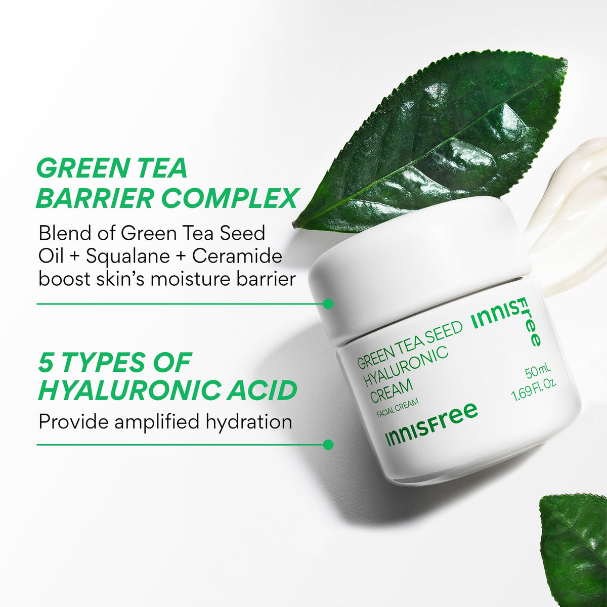 innisfree Jumbo Green Tea Seed Hyaluronic Acid Cream With Barrier Boosting Complex and Ceramide, Korean Hydrating Face Moisturizer for Dry Skin 🍁 All In One Marketplace Canada