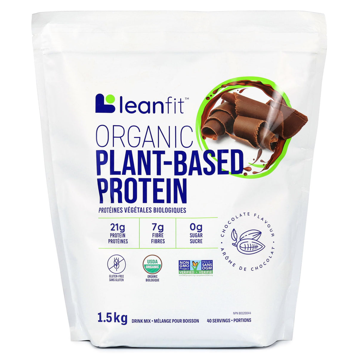 LEANFIT ORGANIC PLANT-BASED PROTEIN, Natural Chocolate - Vegan, Soy Free, Gluten Free, Dairy Free, Sugar Free - 21g Protein, 40 Servings, 1.5kg Bag 🍁 All In One Marketplace Canada