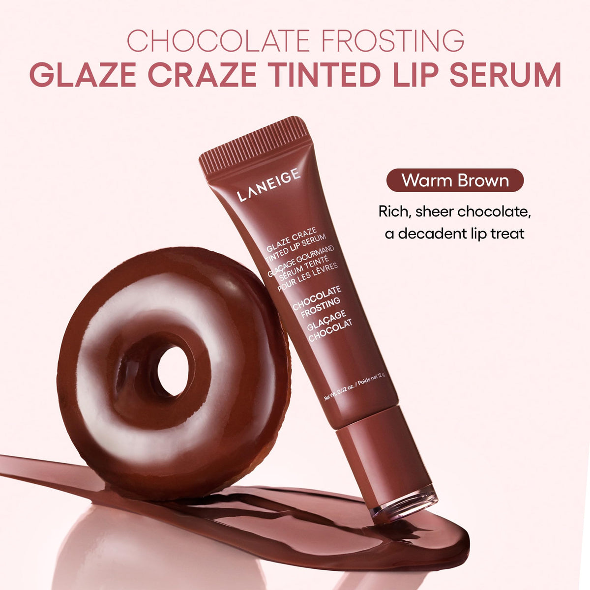 LANEIGE Glaze Craze Tinted Hydrating Lip Serum, for Glossy, Nourished Lips with Plumping Polypeptides, Chocolate Frosting 🍁 All In One Marketplace Canada