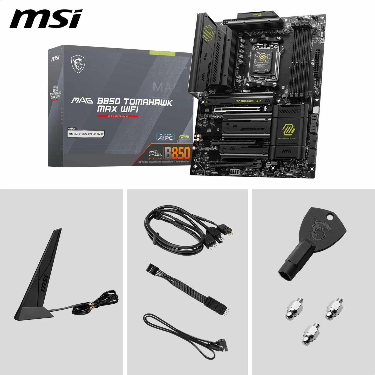 MSI MAG B850 Tomahawk MAX WiFi Gaming Motherboard (AMD Ryzen 9000/8000/7000 Series Processors, AM5, DDR5, PCIe 4.0, M.2, SATA 6Gb/s, USB 3.2 Gen 2, HDMI/DP, Wi-Fi 7, Bluetooth 5.3, 2.5Gbps LAN, ATX) 🍁 All In One Marketplace Canada