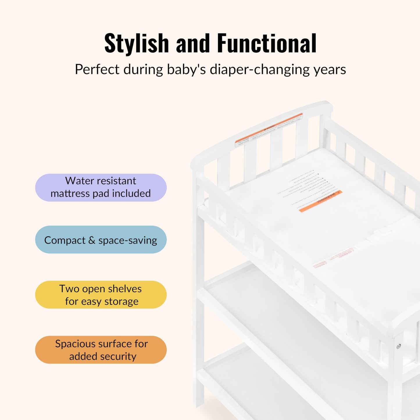 Dream On Me Emily Changing Table In White, Comes With 1" Changing Pad, Features Two Shelves, Portable Changing Station, Made Of Sustainable New Zealand Pinewood 🍁 All In One Marketplace Canada