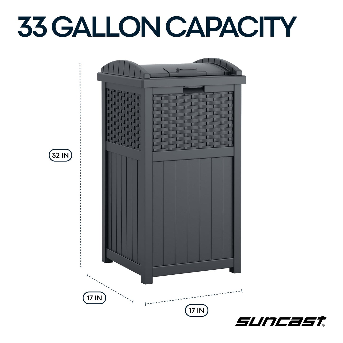 Suncast 33 Gallon Wicker-Style Hideaway Trash Can with Secure Latching Lid and Weather-Resistant Construction for Patio, Cyberspace Grey, Made in the USA 🍁 All In One Marketplace Canada
