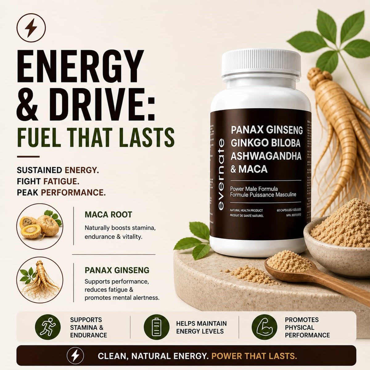 ONE Maca, Ginkgo Biloba, Panax Ginseng, Tribulus, Tongkat Ali, L-Arginine & Ashwagandha – Energy, Stamina, Endurance & Vitality Support – Made in Canada 🍁 All In One Marketplace Canada