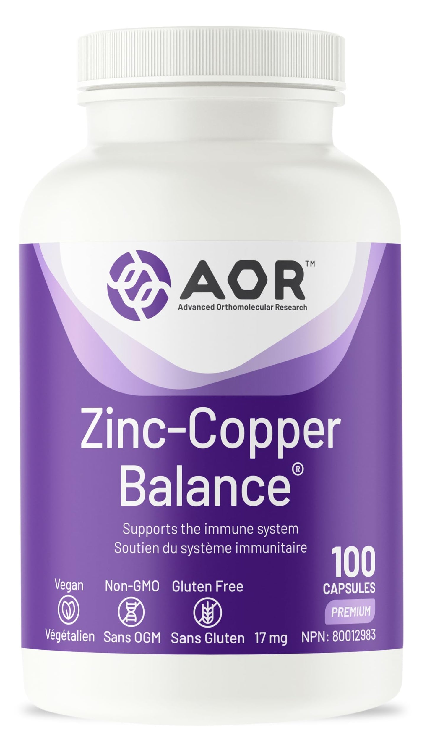 AOR Zinc Copper Balance 17mg, 100 V-Caps, 100-Day Supply - Nutrient Support for Skin, Hair, Bone & Overall Wellness, NON-GMO & Gluten-Free, Easy-to-Swallow, Zinc & Copper Supplements for Men & Women 🍁 All In One Marketplace Canada