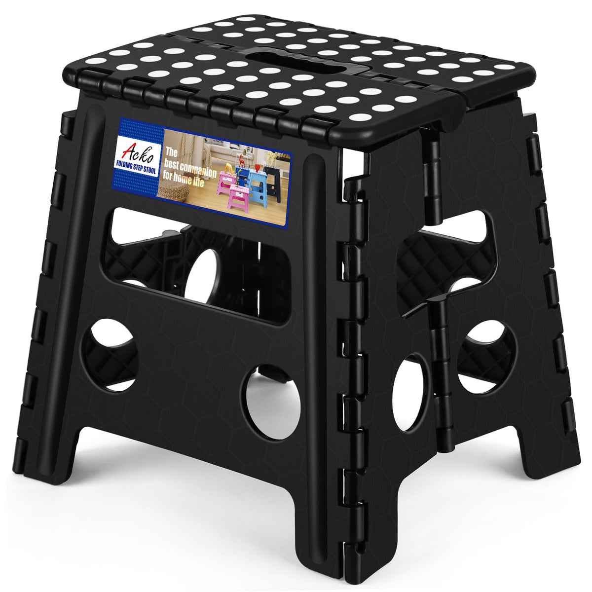 Acko Folding Step Stool 13 inch Heavy Duty Plastic Foldable Step Stool for Adults and Kids, Premium Black Step Stool Toddler, Small Collapsible Fold Up Stepping Stool Kitchen Bathroom Step Stool 🍁 All In One Marketplace Canada