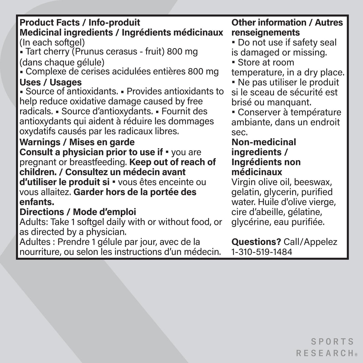 Sports Research® Tart Cherry Concentrate - Made from Organic Montmorency Tart Cherries - Fruit Complex - Non-GMO & Gluten Free Formula - 60 Liquid Softgels for Daily Use 🍁 All In One Marketplace Canada