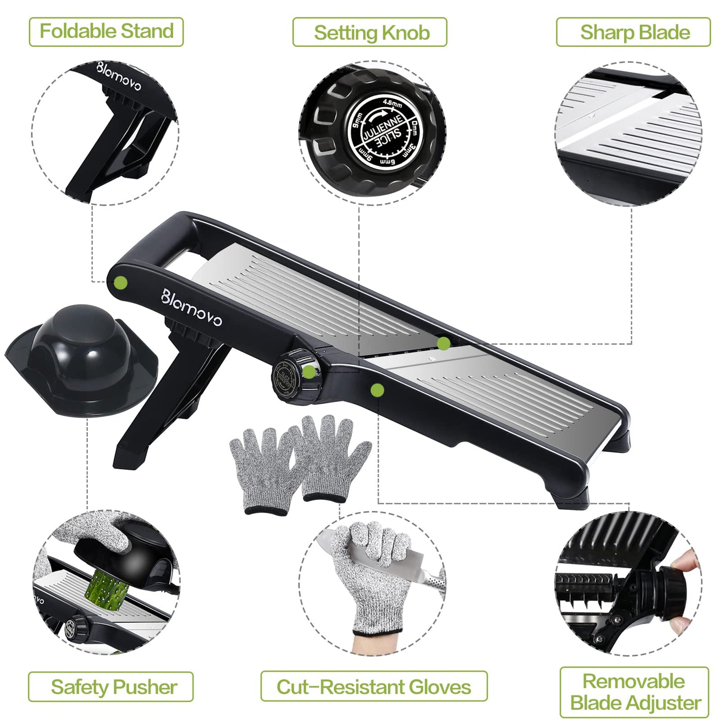 Blamovo Mandoline Slicer for Kitchen, Vegetable Mandolin Slicer with Adjustable Thickness by One-Knob Control, Veggie Fruit Potato Slicer Julienne, with Safety Gloves 🍁 All In One Marketplace Canada