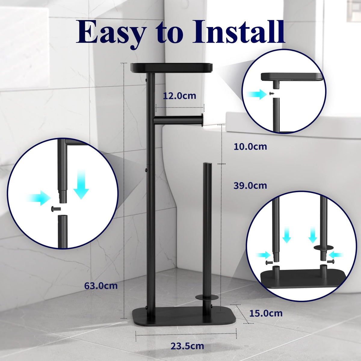 Kitsure Toilet Paper Roll Holder Free Standing – Rustproof Metal Toilet Paper Stand for 4 Rolls with Anti-Slip Base and Shelf for Phone & Small Items, Black, 63.0 x 23.5 x 15.0 cm 🍁 All In One Marketplace Canada