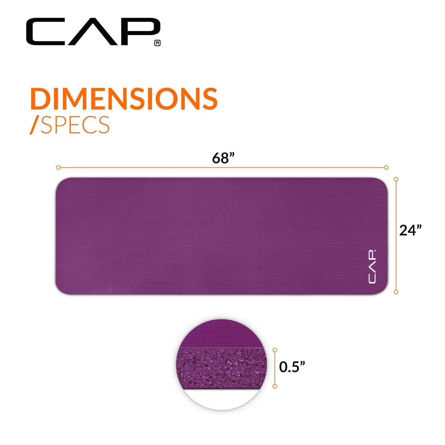 CAP Barbell High Density Exercise Yoga Mat with strap, 68"x24" 12mm - Wine 🍁 All In One Marketplace Canada