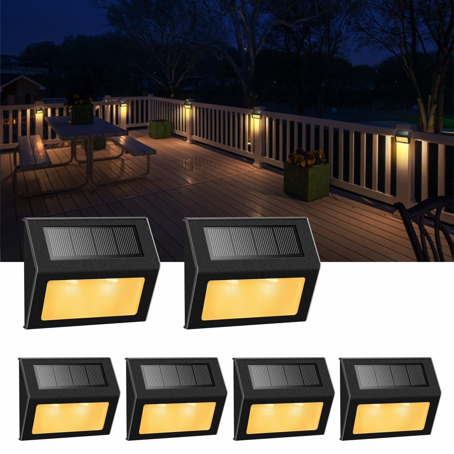 Solar Lights for Steps Decks Pathway Yard Stairs Fences, LED lamp, Rainproof, Black Metal case, 6 Pack 🍁 All In One Marketplace Canada