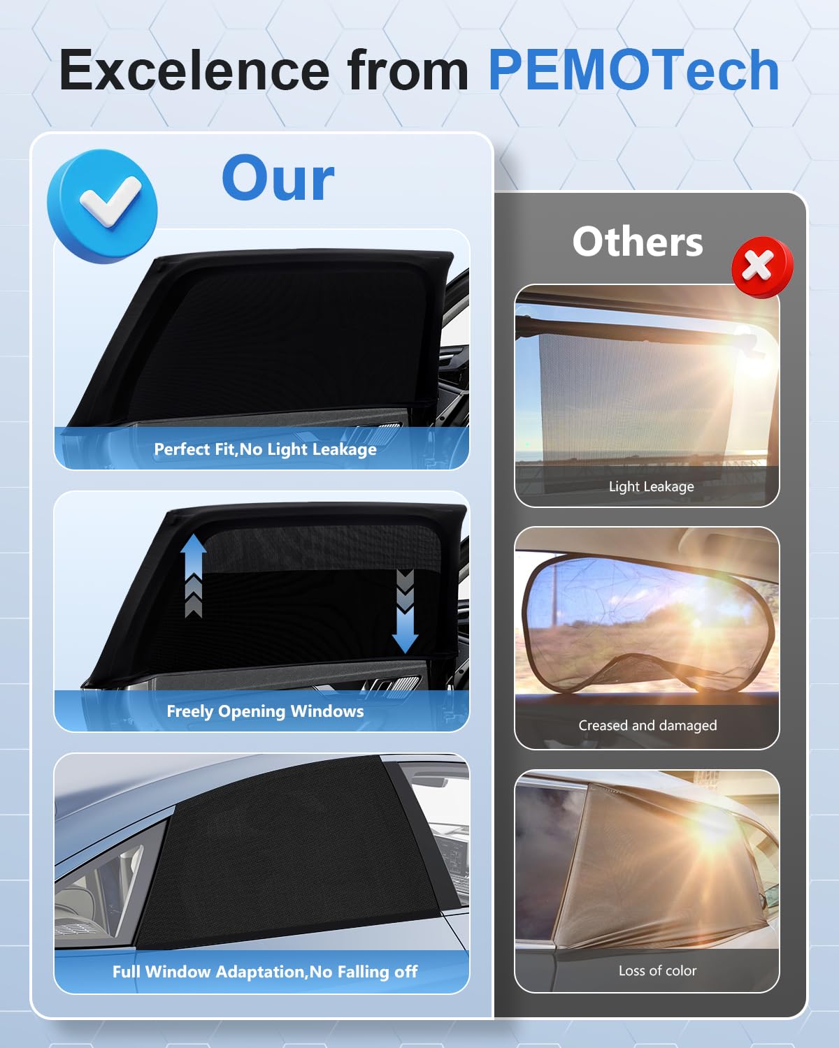 PEMOTech Car Window Shades(2 Pack)-Side Window Sun Shades, UV Protection Breathable Spandex Baby Window Covers for Camping, Universal Fit Most of Cars, Protect Privacy for Family (39.8"x27.2") Black 🍁 All In One Marketplace Canada