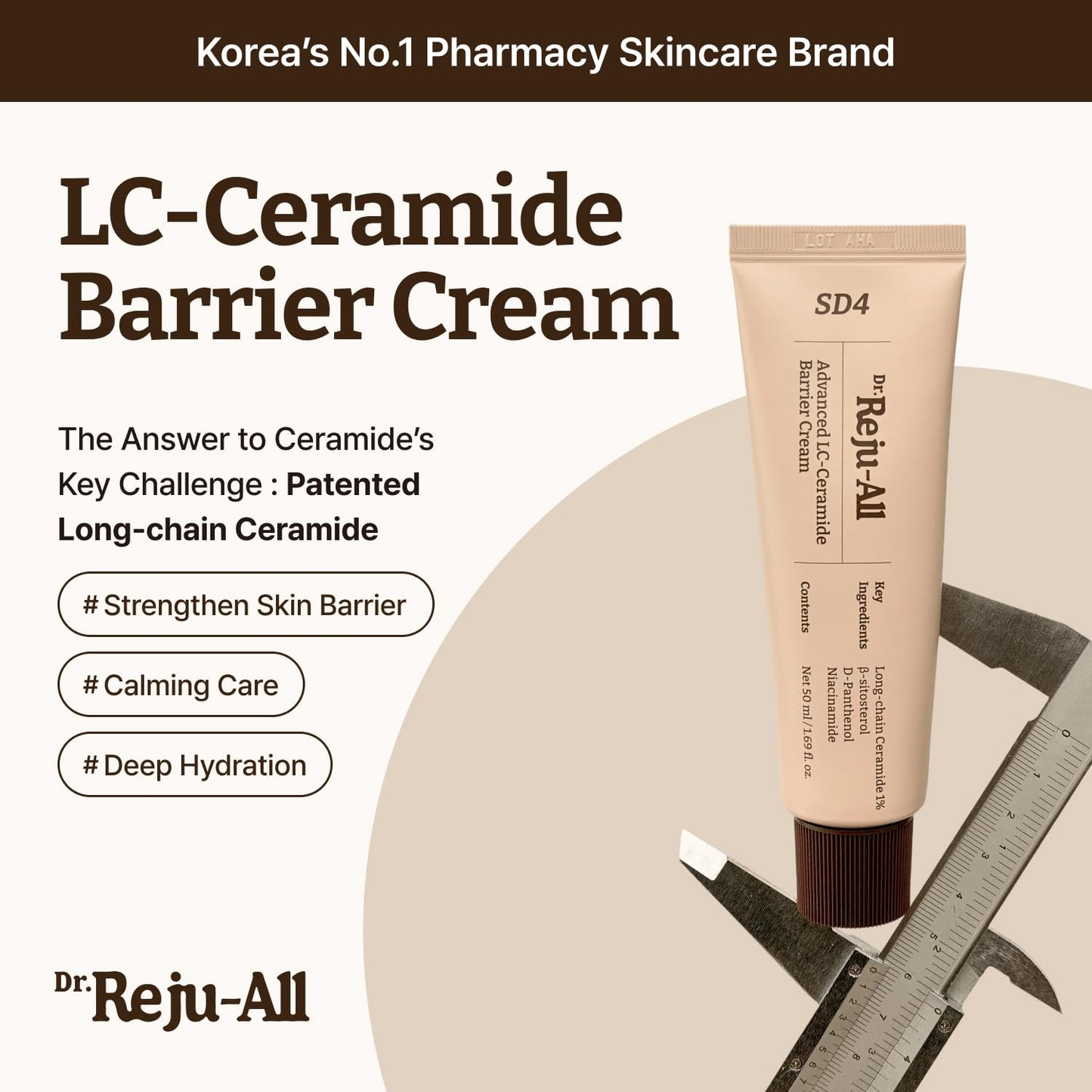 Dr. Reju-All Advanced LC-Ceramide Barrier Cream - Patented Long Chain Ceramide Deep Hydration - Lightweight Korean Face Moisturizer for Strengthening Skin Barrier - 50ml 🍁 All In One Marketplace Canada