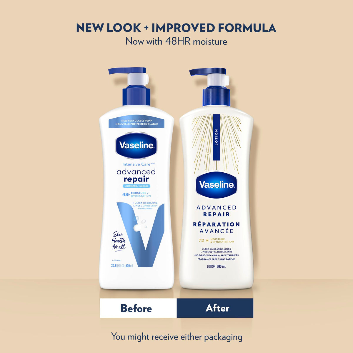 Vaseline Intensive Care Advanced Repair Unscented Body Lotion for Dry Skin with 48H Moisture + Ultra hydrating lipids, 600 ml (3-pack) 🍁 All In One Marketplace Canada