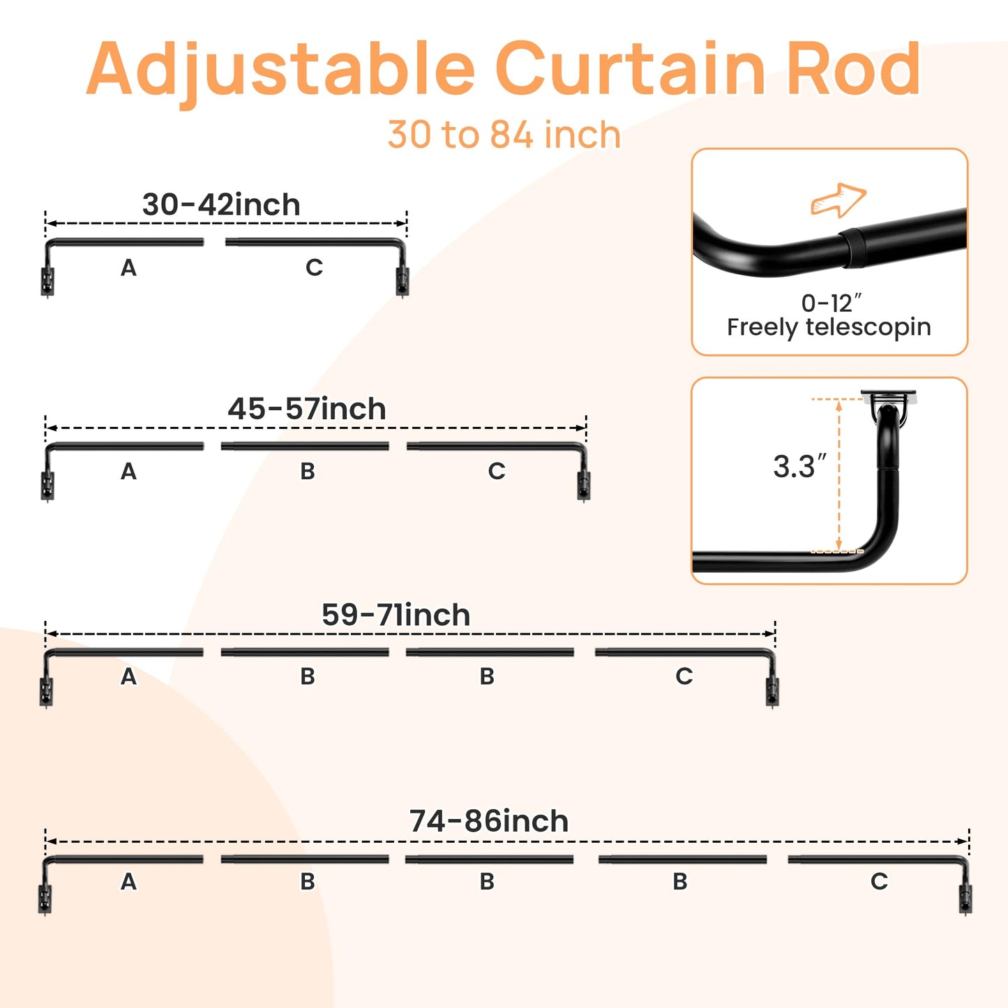 upsimples Blackout Curtain rods for windows 48 to 84 inch, Wrap Around Room Darkening Curtain Rod for Bedroom, Living Room, Adjustable from 30 to 86 Inches 🍁 All In One Marketplace Canada