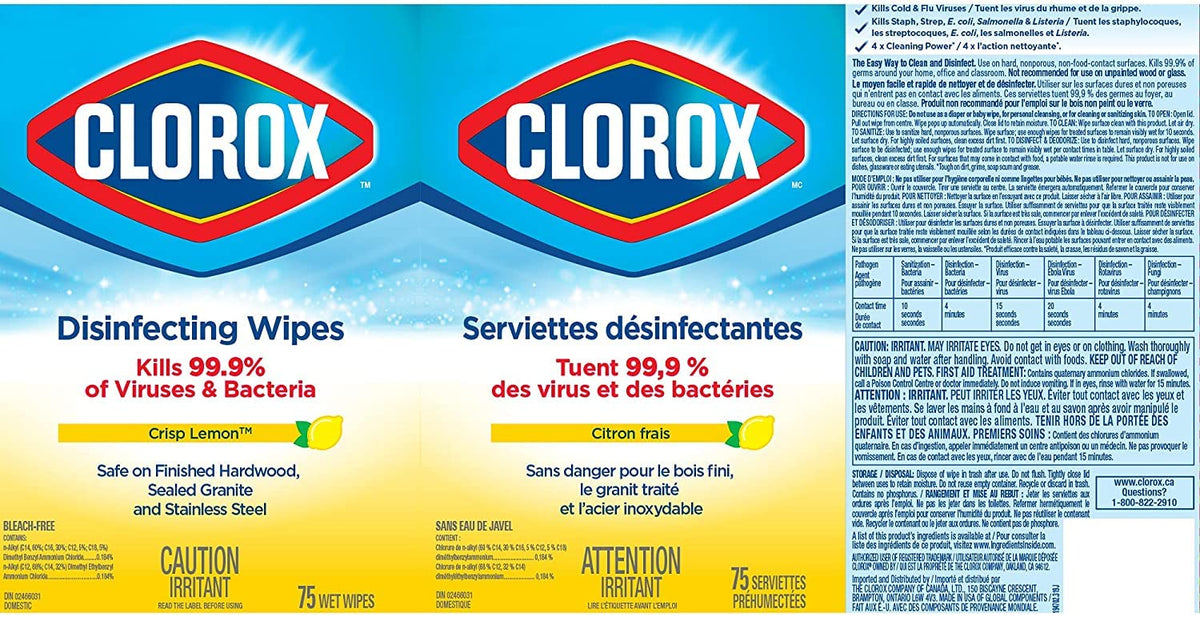 Clorox Disinfecting Wipes, Lemon Fresh, 75 Count, Multi-Pack of 6 Canisters 🍁 All In One Marketplace Canada