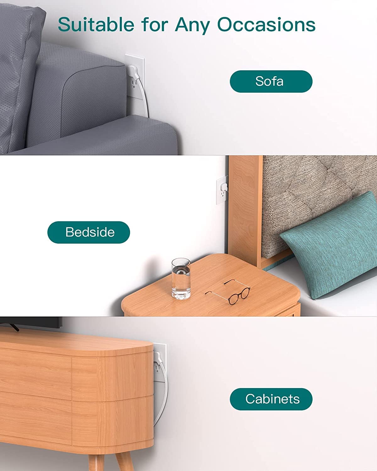 Travel Essentials - Flat Plug Power Bar, Addtam 5 ft Ultra Flat Extension Cord with 6 Outlets Extender, Multi Plug Outlet with No Surge Protector for Cruise Ship, Dorm Room, Home and Office Essentials 🍁 All In One Marketplace Canada