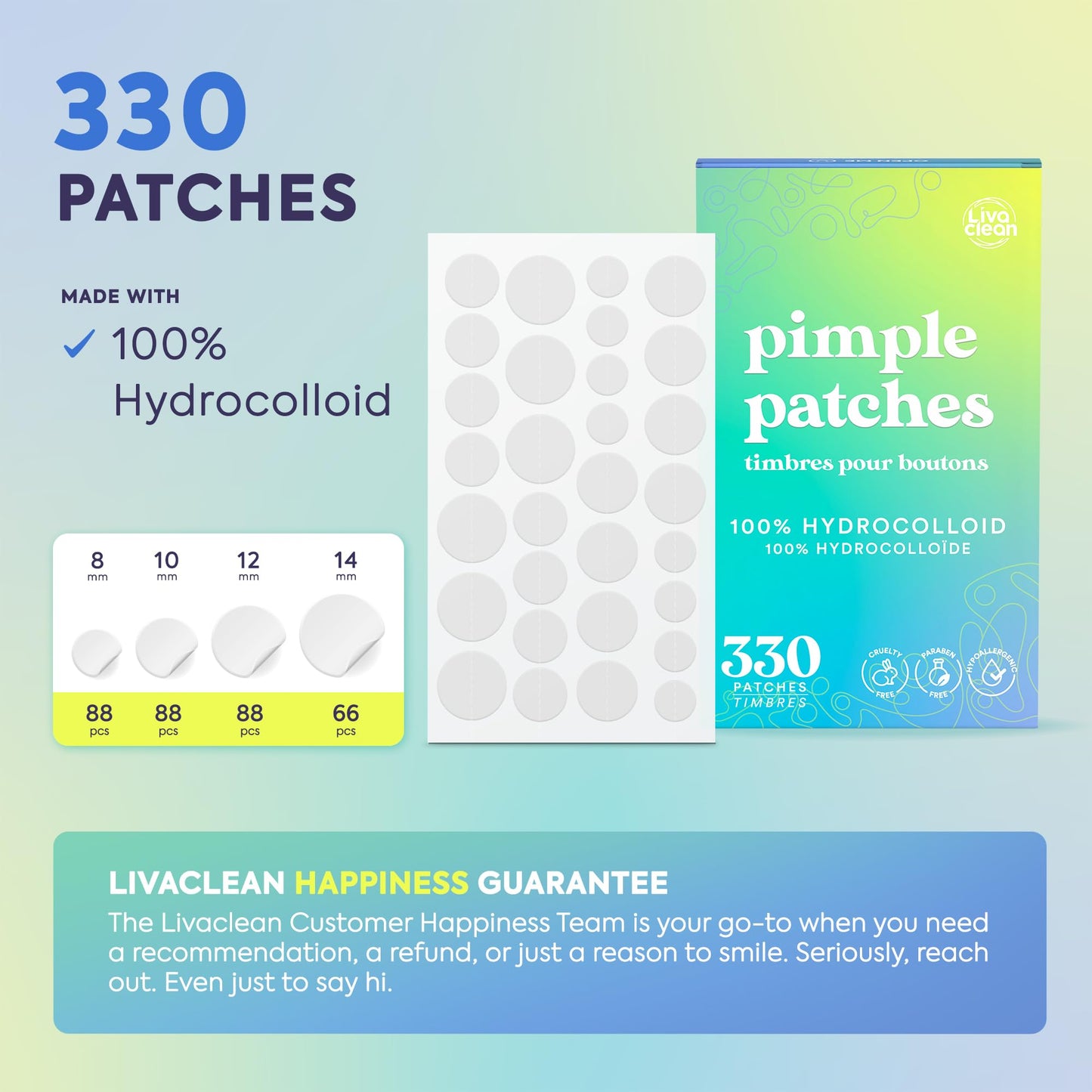 LivaClean 330 CT Pimple Patches for Face w/Hydrocolloid Only | Ideal for Sensitive Skin - Four Sizes - Pimple Patch, Hydrocolloid Patch, Acne Patches for Face 🍁 All In One Marketplace Canada