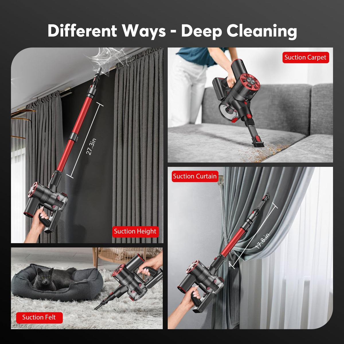 Cordless Vacuum Cleaner, 80,000PRM Stick Vacuum with 2 Powerful Suction Modes, Max 40 Mins Runtime, Protable 2600mAh Rechargeable Battery Vacuum Cleaner for Home (Pale Red) 🍁 All In One Marketplace Canada