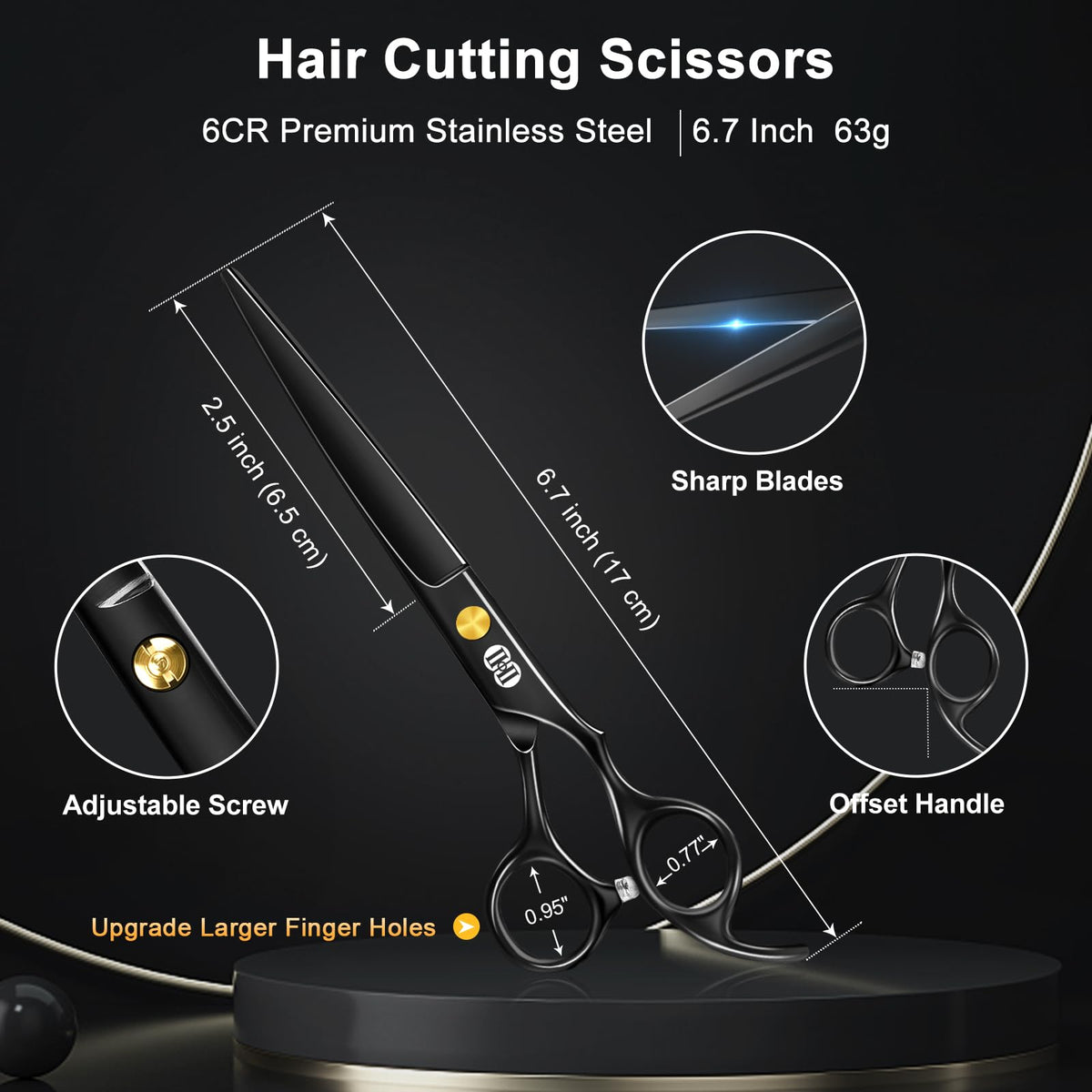 CIICII Hair Cutting Scissors Shears Kit, Professional Barber Haircut Scissors Set (6.7 Inch Hair Beard Hairdressing Trimming Haircutting Thinning Shears) for Men Women Hairdresser Home Salon (Black) 🍁 All In One Marketplace Canada