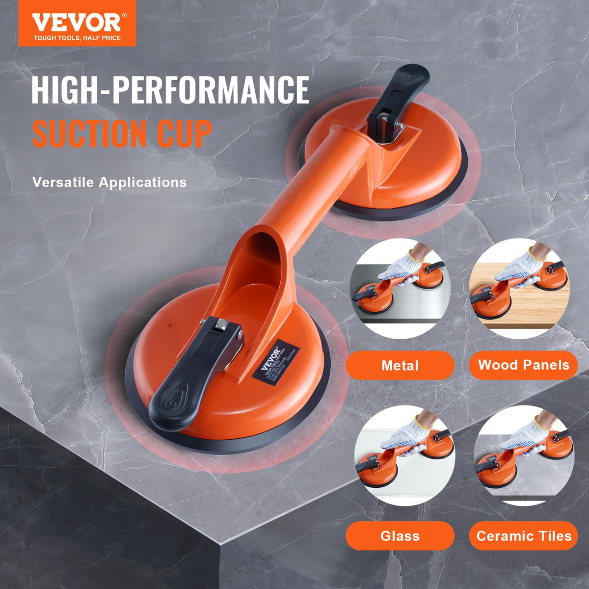 VEVOR Glass Suction Cup, 4.7" 2 Pack 330 lbs Load Capacity, Vacuum Suction Cup with Aluminum Handle, Heavy Duty Industrial Suction Cup Lifter Tool for Glass, Granite, Tile, Metal, Wood Panel Lifting 🍁 All In One Marketplace Canada