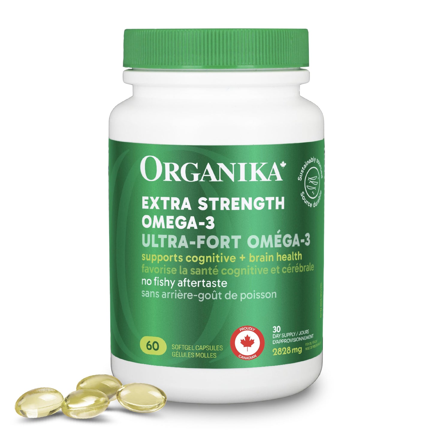 Organika Extra Strength Omega-3 Fish Oil 1414mg – High DHA (330mg) and EPA (660mg) Formula for Cognitive, Brain & Heart Health – No Fishy Aftertaste, Sustainably Sourced – 60 Softgels 🍁 All In One Marketplace Canada