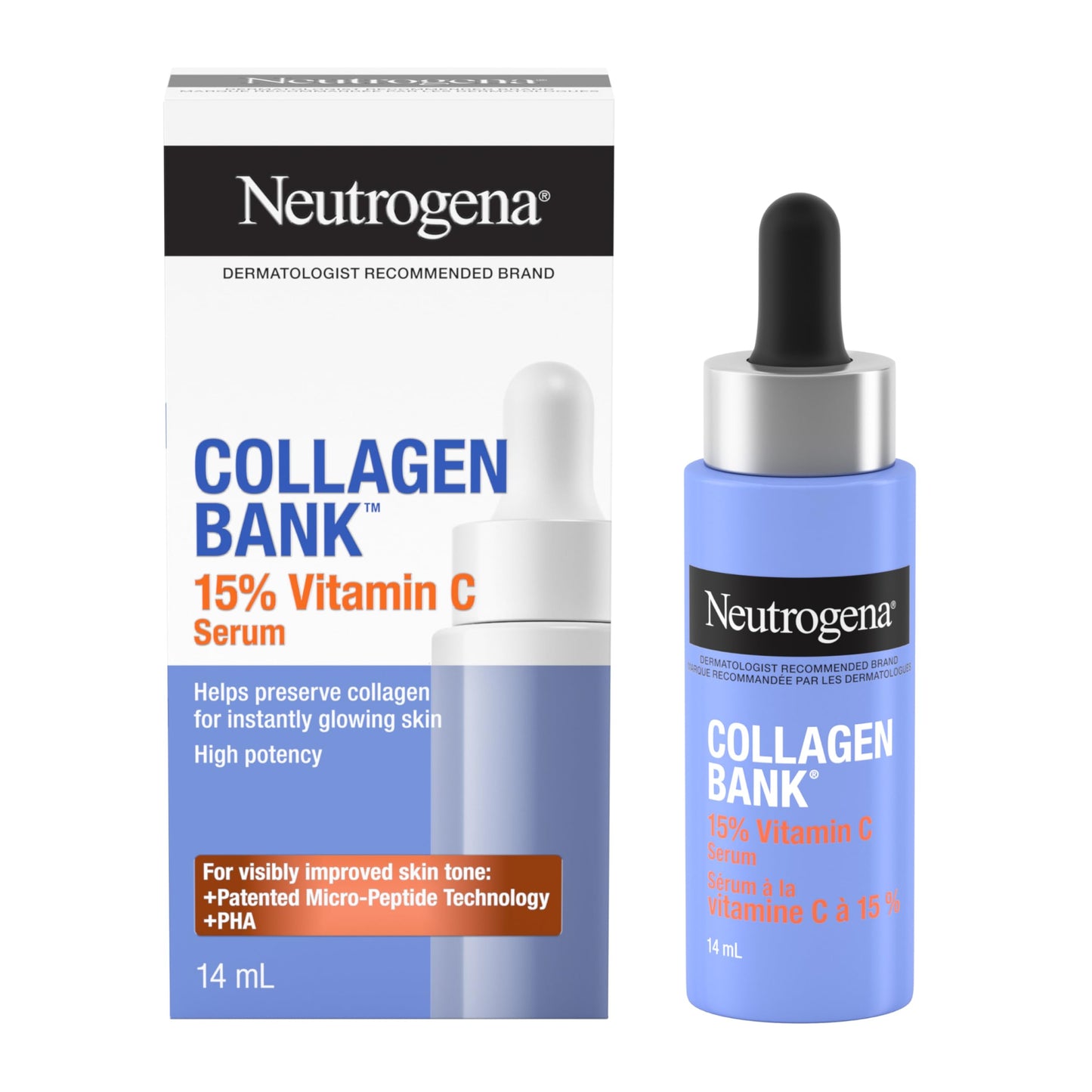 Neutrogena Collagen Bank Vitamin C Face Serum, Potent Vitamin C Serum Helps Preserve Collagen for Glowing, Plumper Looking Skin, Uneven Skin Tone Treatment, Fragrance Free, 14 mL 🍁 All In One Marketplace Canada